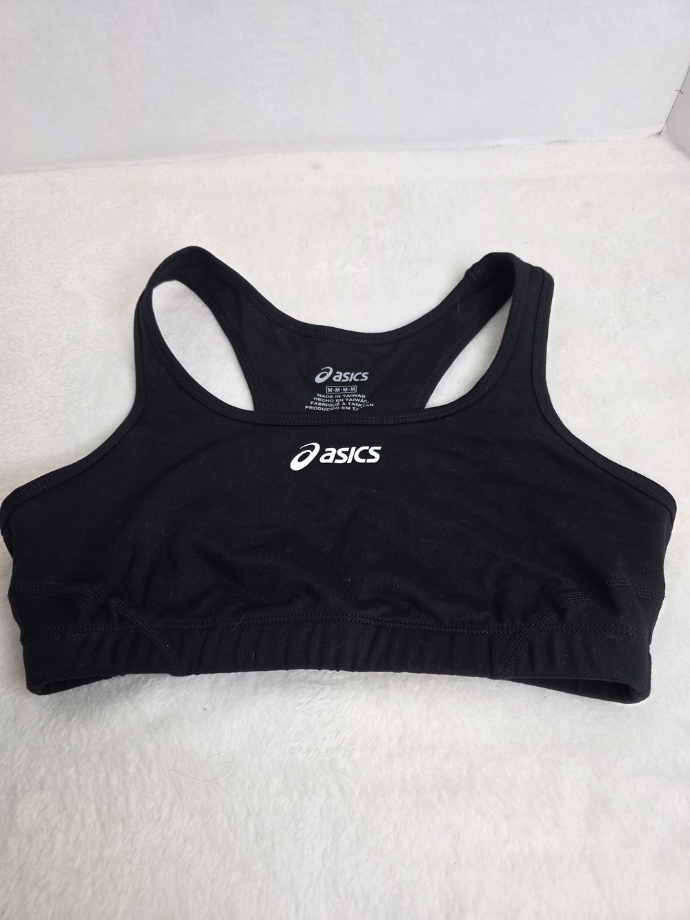 Asics Black Racerback Sports Bra with White Logo